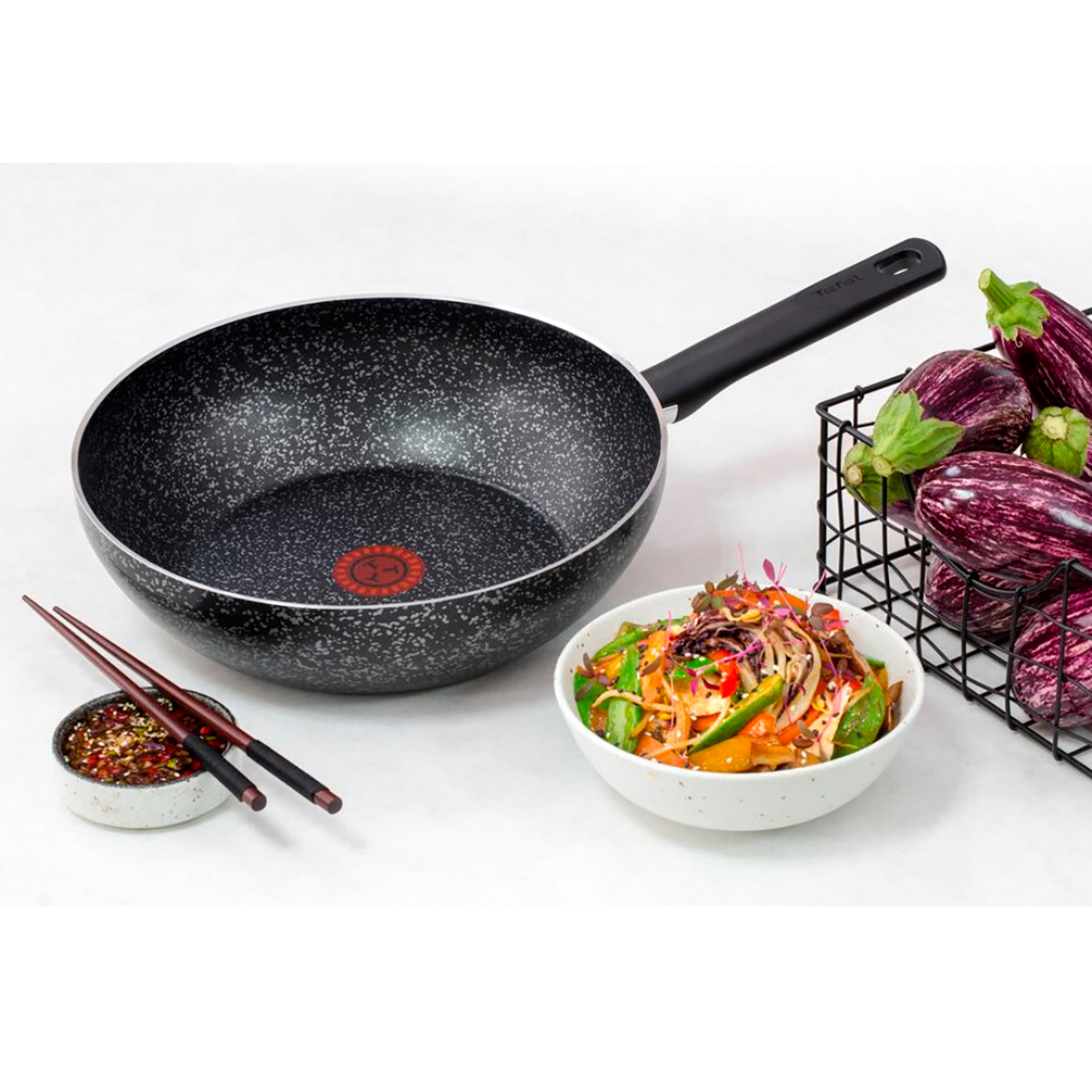 Сковорода-вок антипригарн. "granit" 28 см (1/6) "tefal"