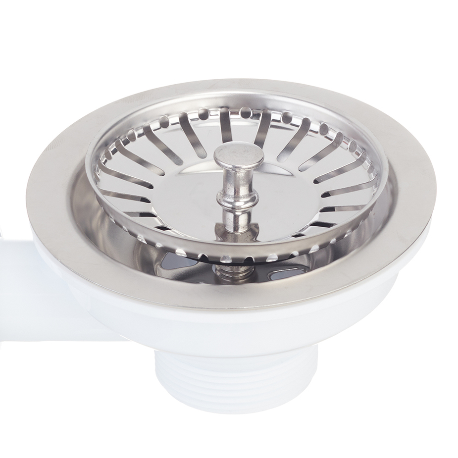 Выпуск чаша для мойки с нерж.чашкой D90 мм с двумя переливами в комплекте (круглый и прямоугольный)