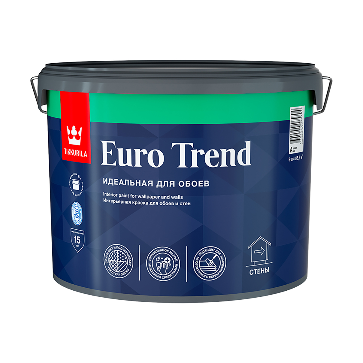 Краска "euro trend"  база с  9 л (1)  интерьерная для обоев и стен "тиккурила"