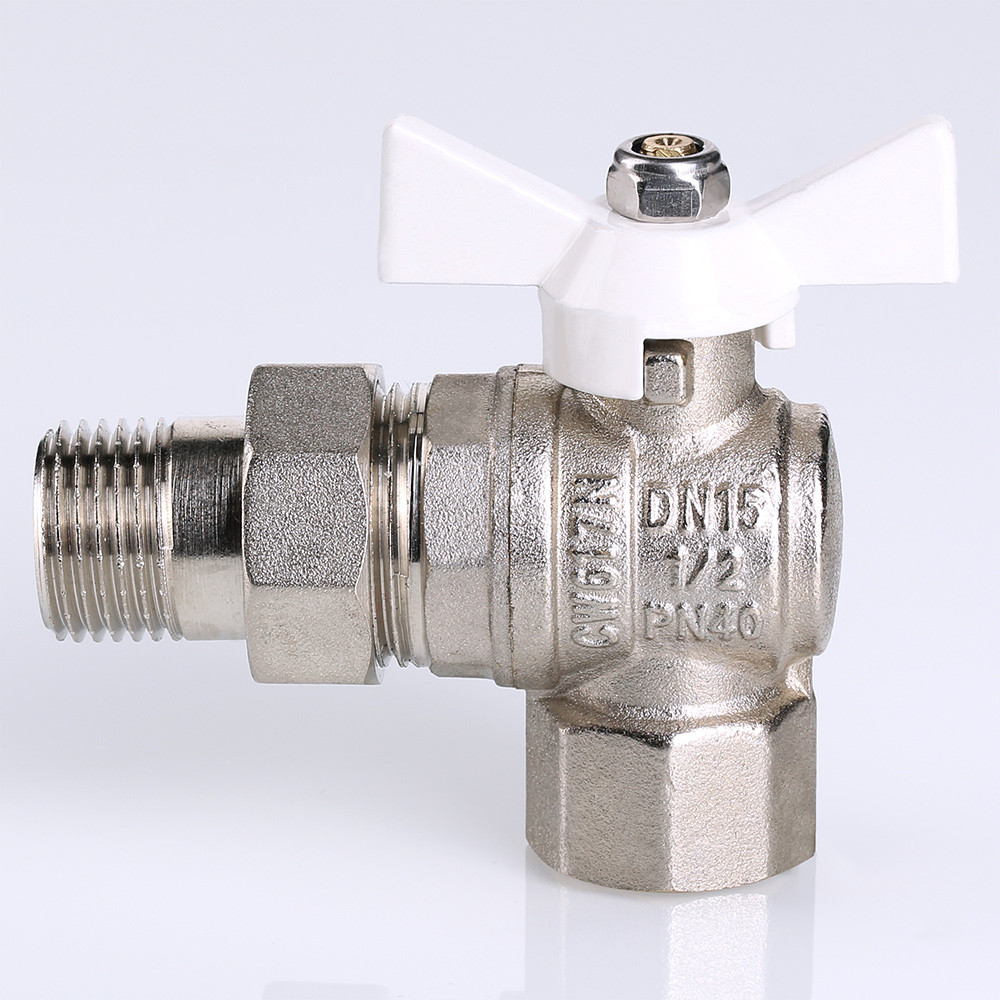 Кран шаровый угловой с полусгоном BASE 3/4'' ВН бабочка алюминий VALTEC белый