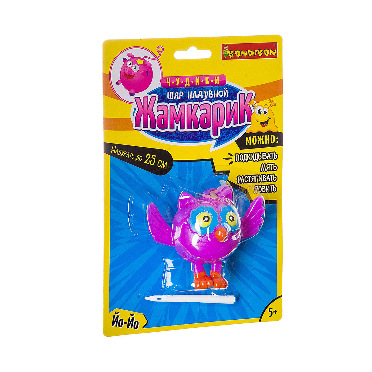 Игрушка шар надувной "чудики" жамкарик сова "bondibon" вв2499