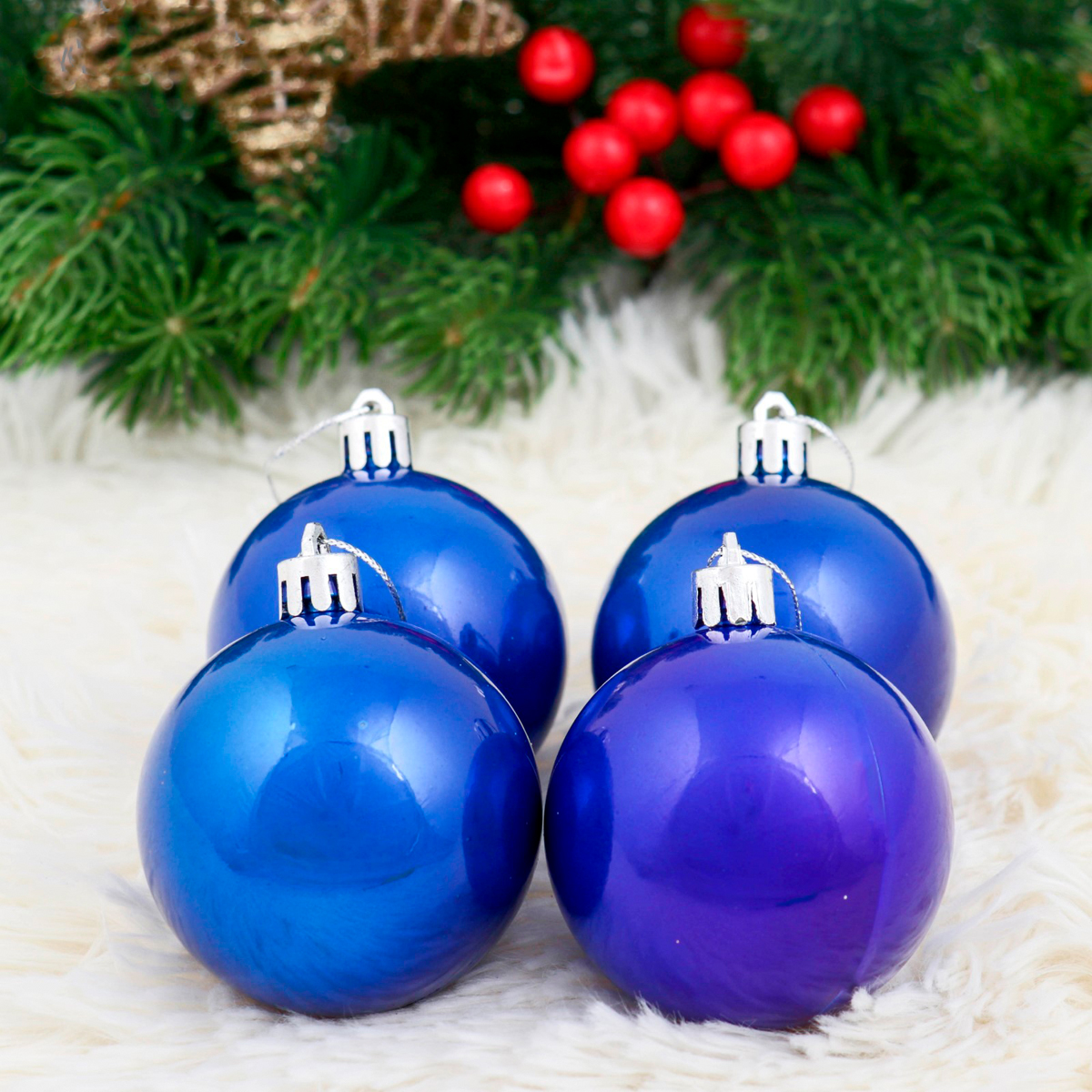 Шары новогодние d-6 см (набор 4 шт.) "глянец" синий "зимнее волшебство" 1009319