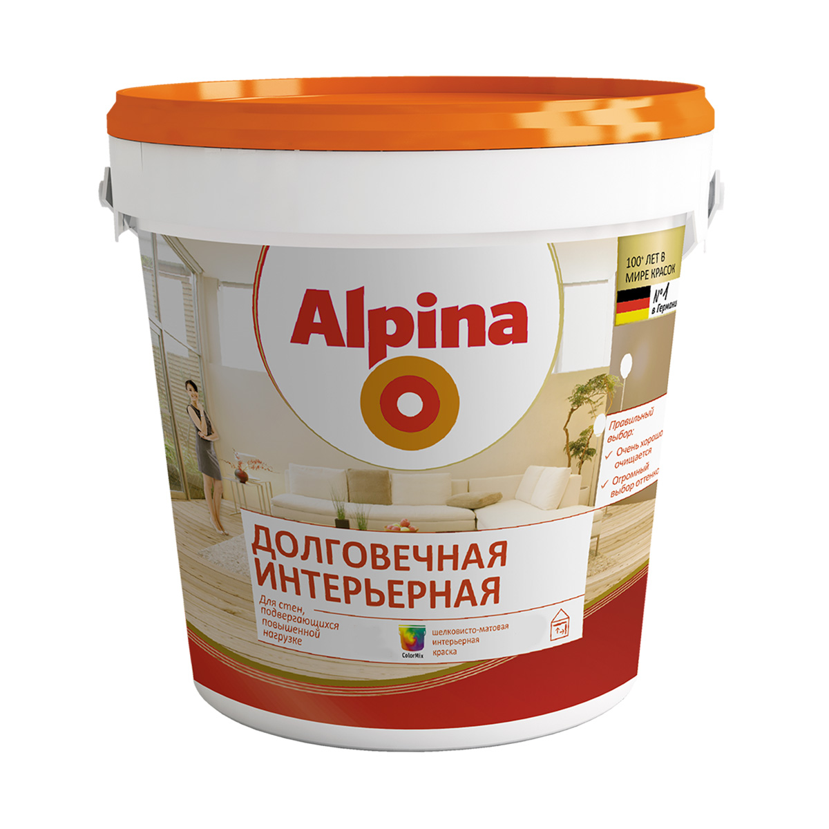 Краска интерьерная "долговечная" база 3 (бесцветная) 0,85 л (1) "alpina"