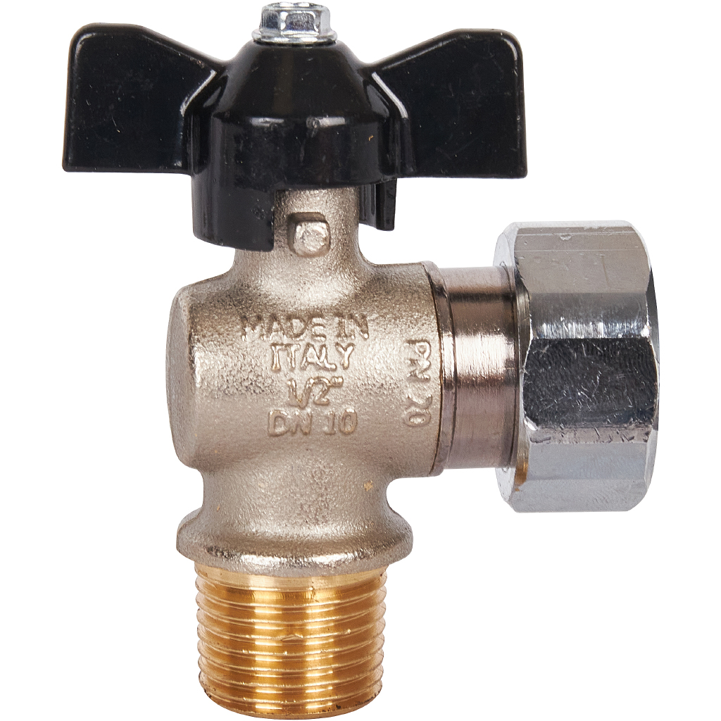 Кран шаровый STOUT ВН 1/2" x 3/4" угловой с накидной гайкой бабочка