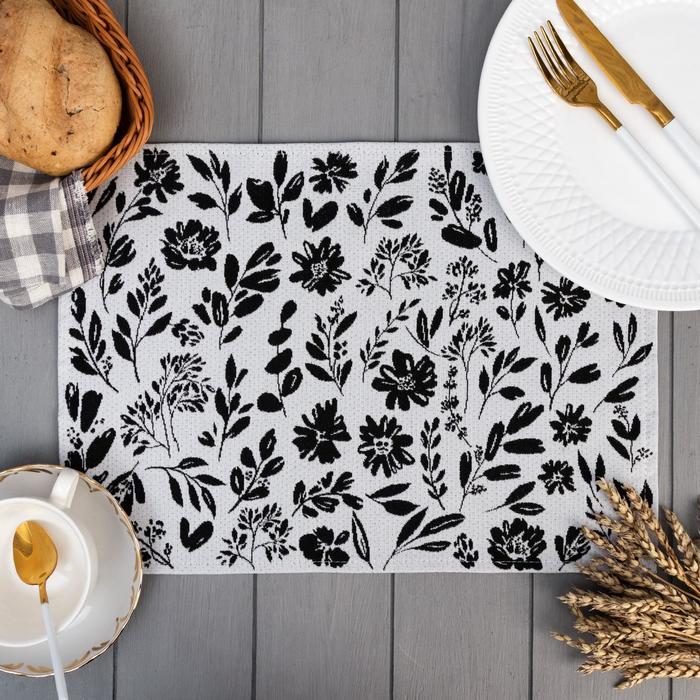 Салфетка сервировочная "этель" flowers black 30*45 см (1/35) 6705302