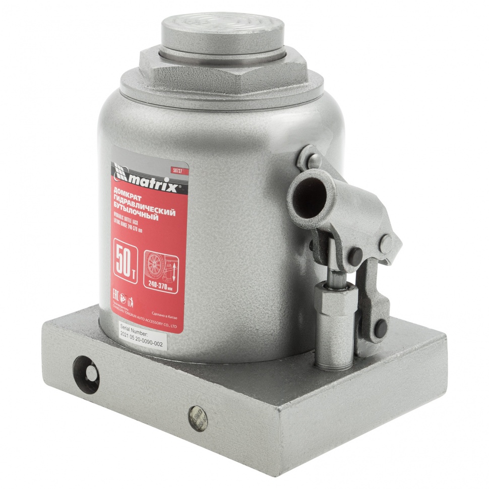 Домкрат гидравлический бутылочный, 50 т, высота подъема 240-370 мм Matrix (50737)