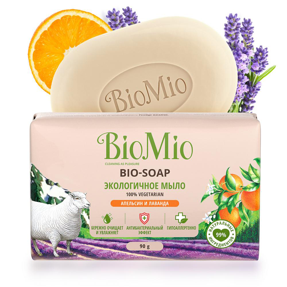 Мыло туалетное "bio-soap" (апельсин, лаванда и мята) 90 г (1/24) biomio