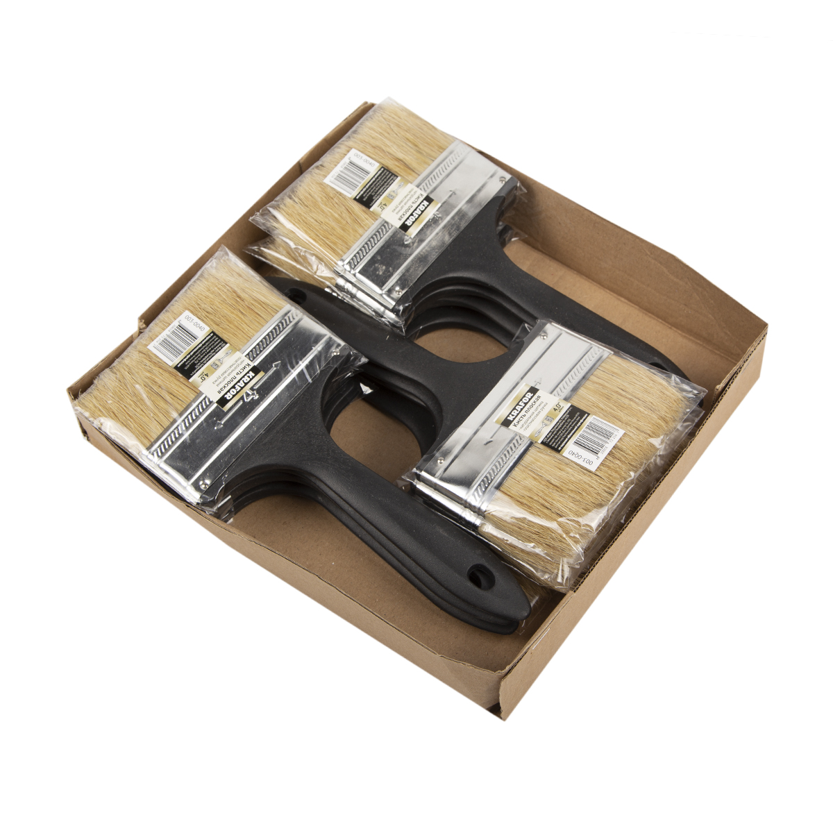 Кисть плоская №4 /100 мм  (12/240) натур. щетина, пласт.ручка "krafor" 003-0040