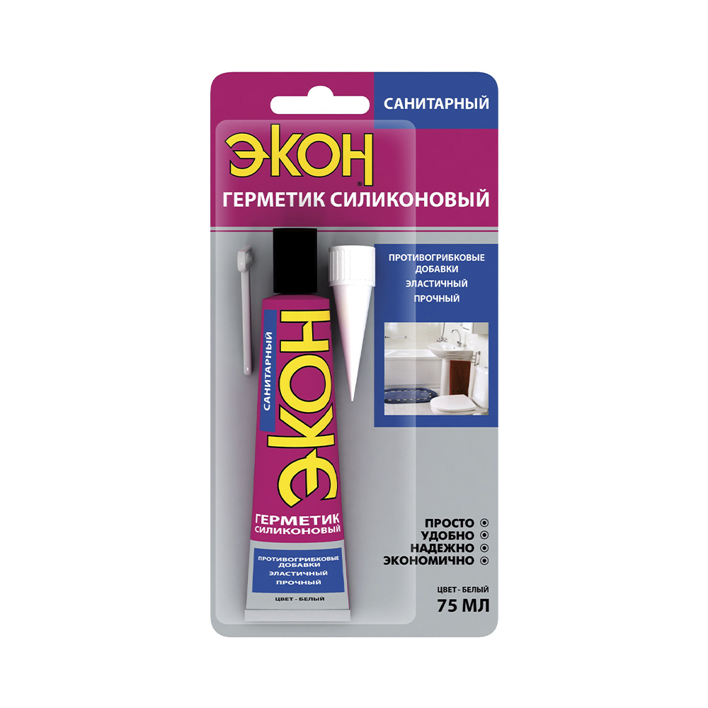 Герметик экон силикон. санитар. белый  75 мл ед.блистер (1/24) хенкель
