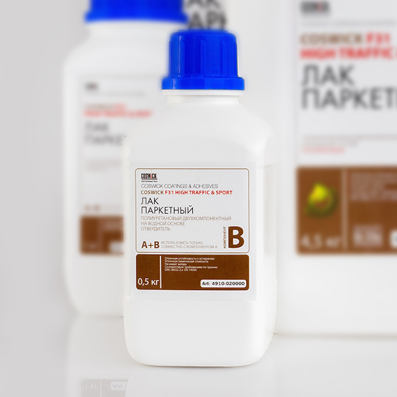 Лак паркетный полиуретановый Coswick 4910-020000 Двухкомпонентный на водной основе F31 High Traffic & Sport компонент Б