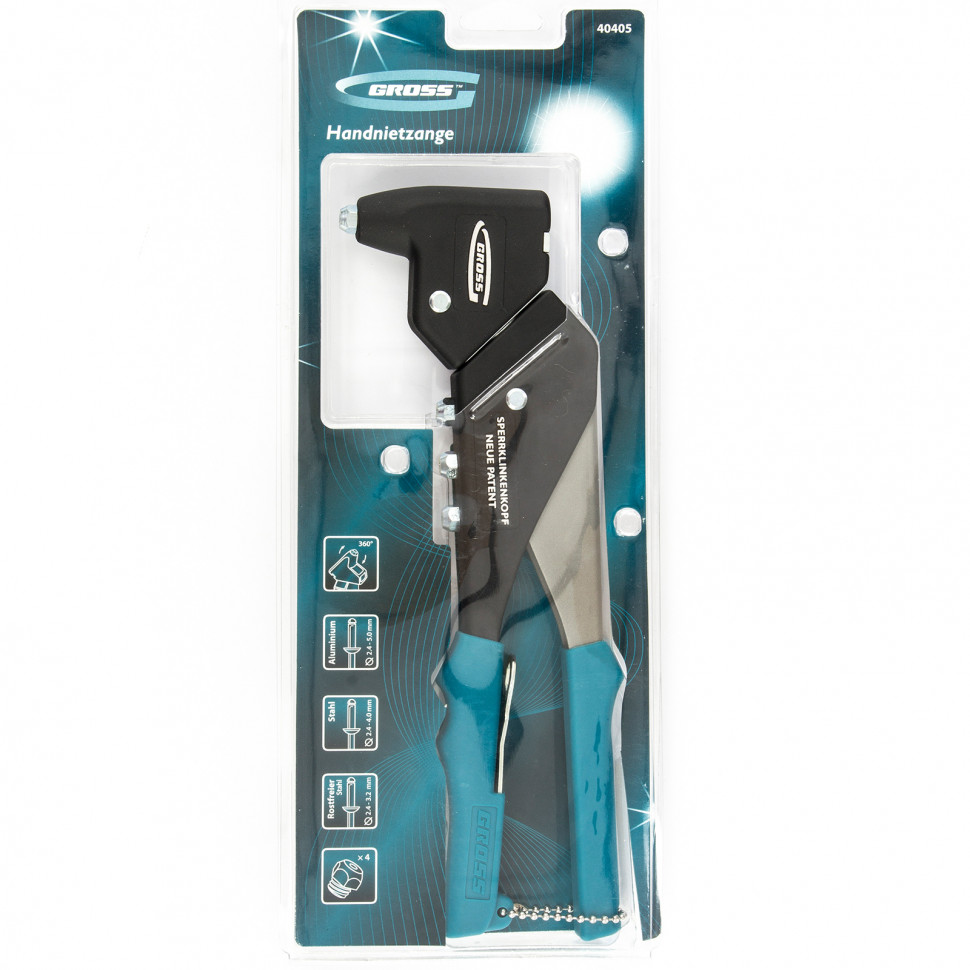 Заклепочник литой, усиленный, поворотный 0-360 град, заклепки 2.4-4.8 мм Gross (40405)