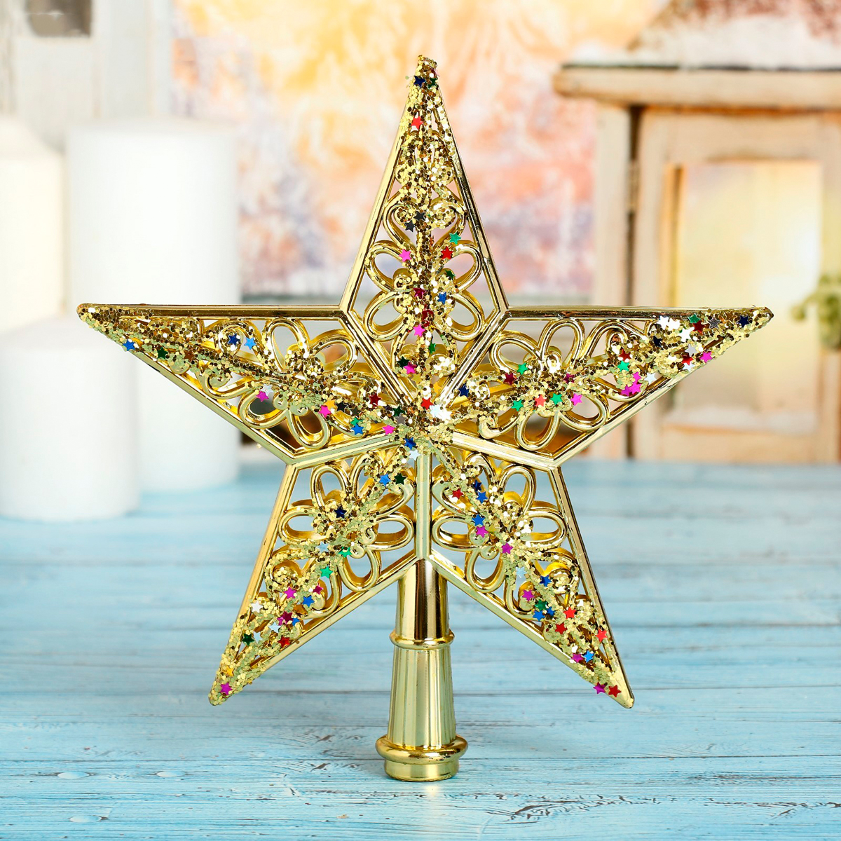 Верхушка на елку "звезда" ажурная посыпка 20*20,5 см, золото "зимнее волшебство" 4326206