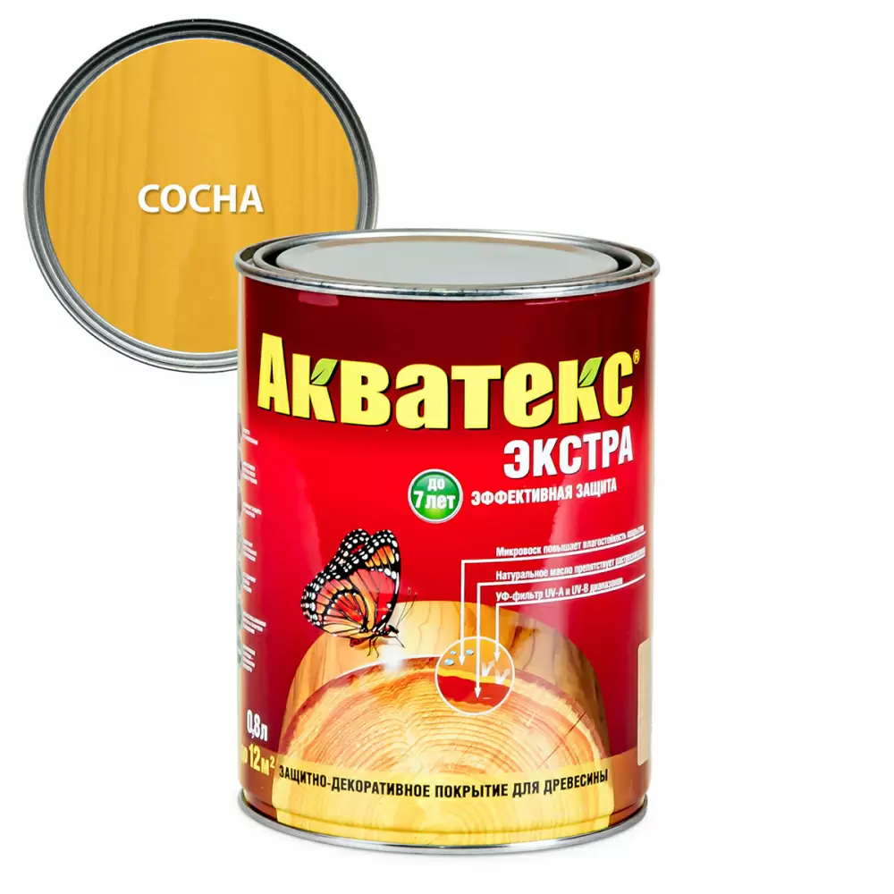 Акватекс-Экстра защитно-декоративное покрытие для древесины алкидное полуглянц, сосна (0,8л)