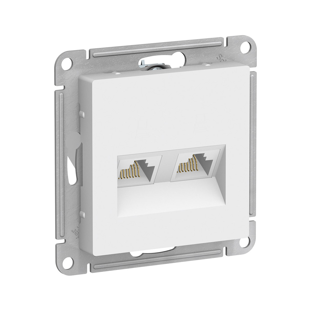 Розетка компьютерная "atlasdesign" 2-х местн. rj45+rj45 (механизм) белый (1/10/60) "schneider"