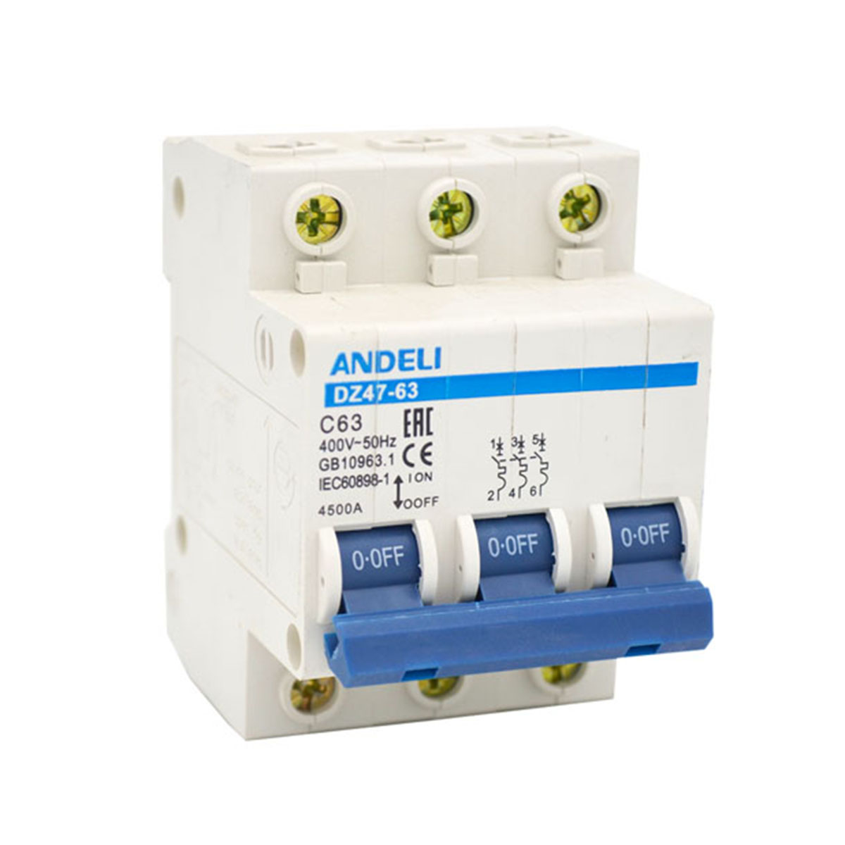Выключатель автомат. dz47-63 3p 32a 4,5ka тип c (1/4/80) "andeli"