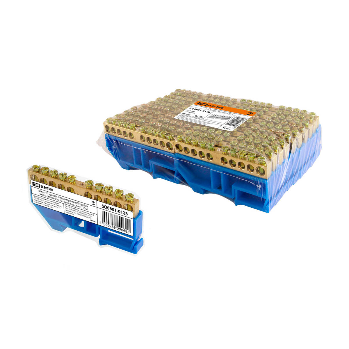 Шина "n" нулевая с изолятором на din-рейку 6 х 9 мм стойка бол. 10 групп (10/240) tdm sq0801-0128