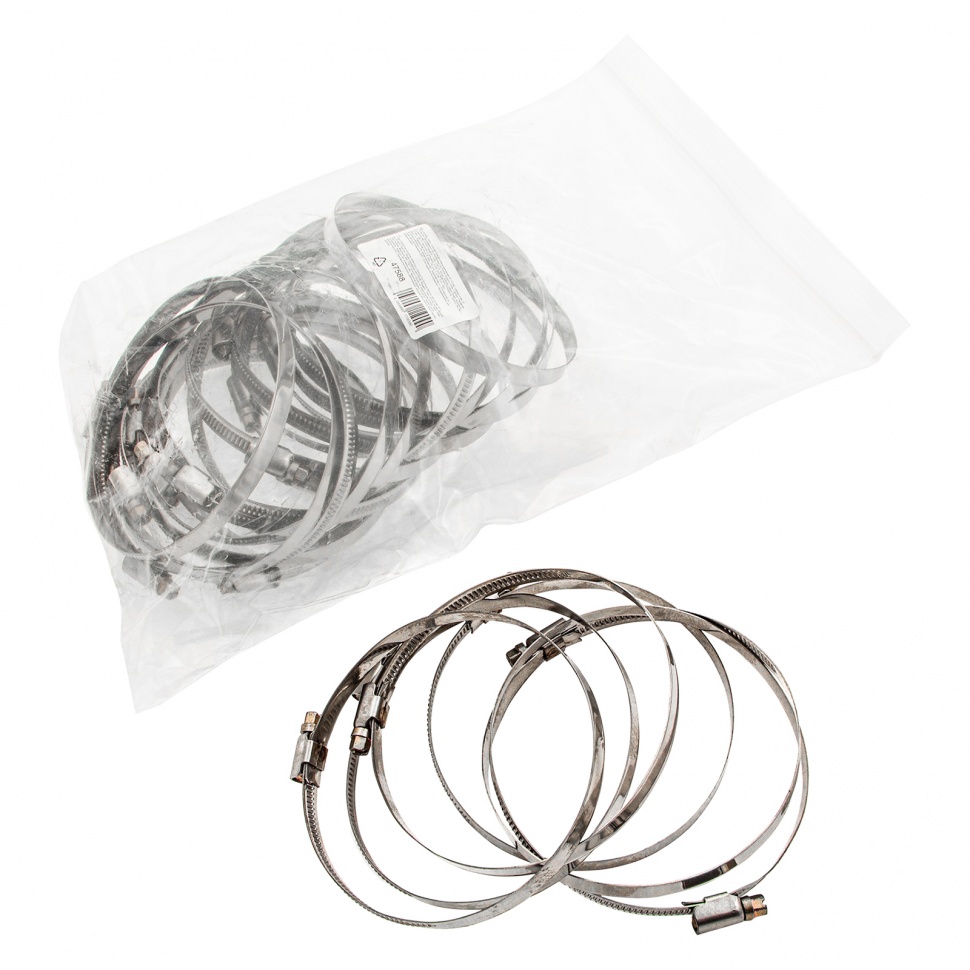 Хомуты нержавеющая сталь, Стандартное болтовое крепление 90-110 мм, 25 штук в упаковке, ширина 9 мм Сибртех (47588)