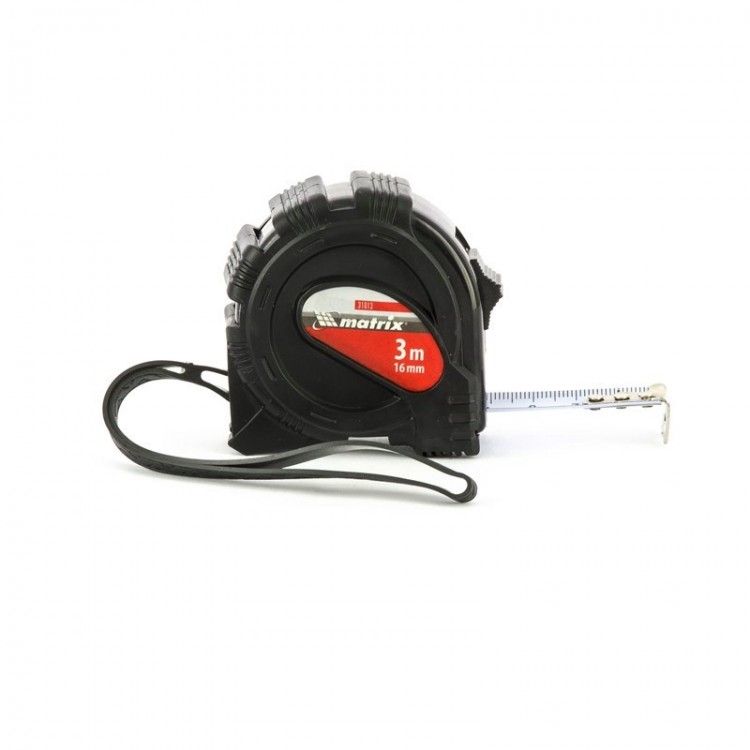 Рулетка Black, 3 м х 16 мм, обрезиненный корпус Matrix (31013)