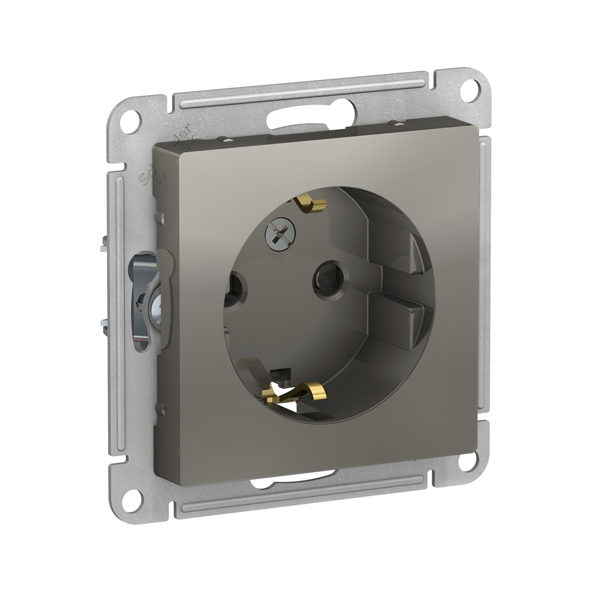 Розетка "atlasdesign" 1 местн. с заземл, с шторками (механизм) 16а, стальной (1/5/20) "schneider"