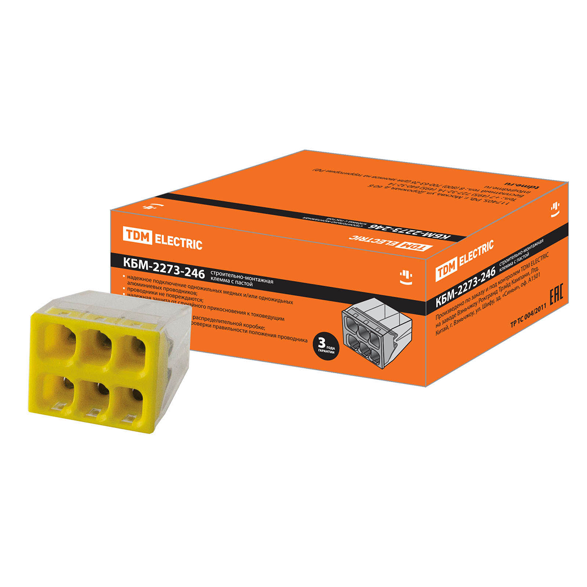 Клемма строительно-монтажная кбм-2273-246  2,5 мм² с пастой, на 6 проводов (90/5400) tdm sq0517-0116