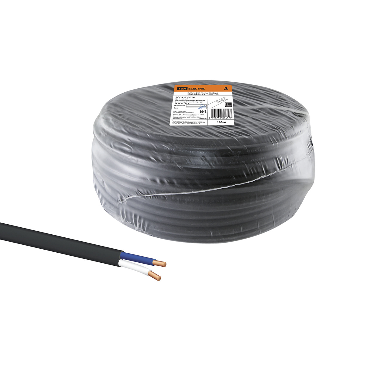 Кабель ввг-п нг(а)-ls 2 х 2,5 мм² ок(n)-0,66 гост (бухта 100 м) черный (1) tdm sq0117-0074