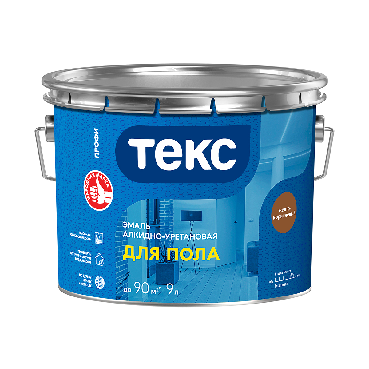 Эмаль "профи" для пола алкидно-уретан. желто-коричневая 9 л (1) текс