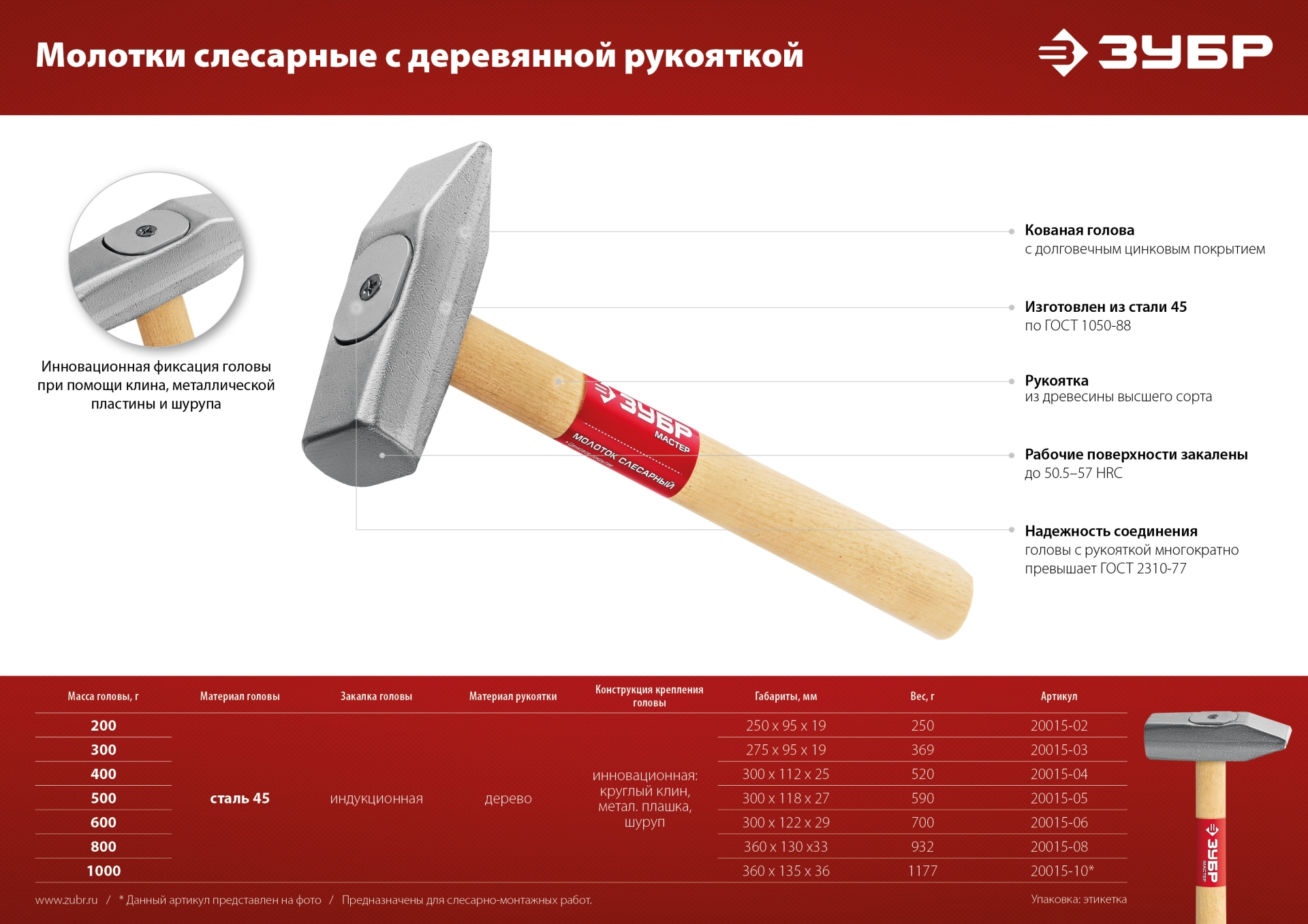 ЗУБР 1000 г, слесарный молоток (20015-10)