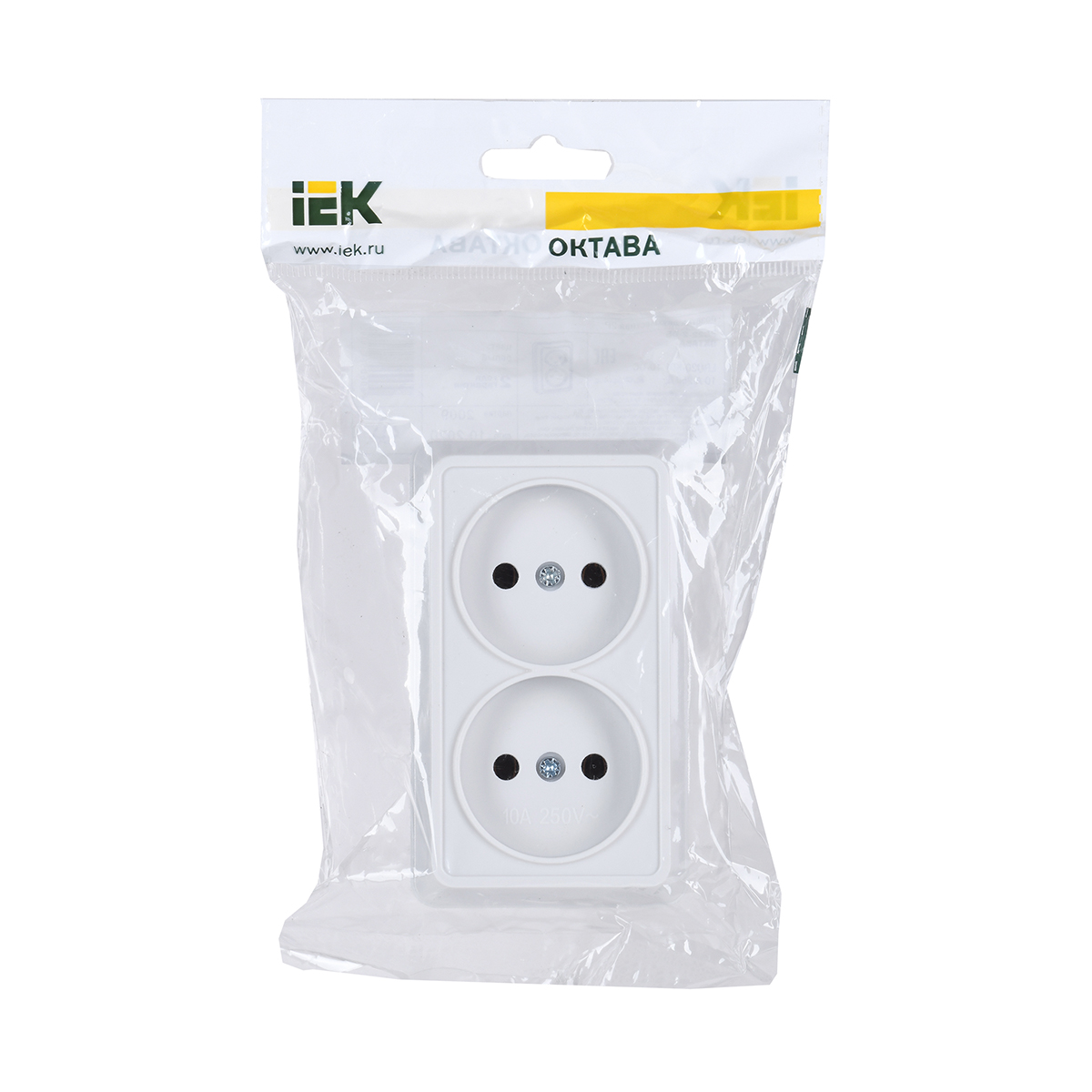 Розетка открыт. уст. "октава" 2-х местн. рс22-2-об, 10а, белый (1/24/288) "iek"