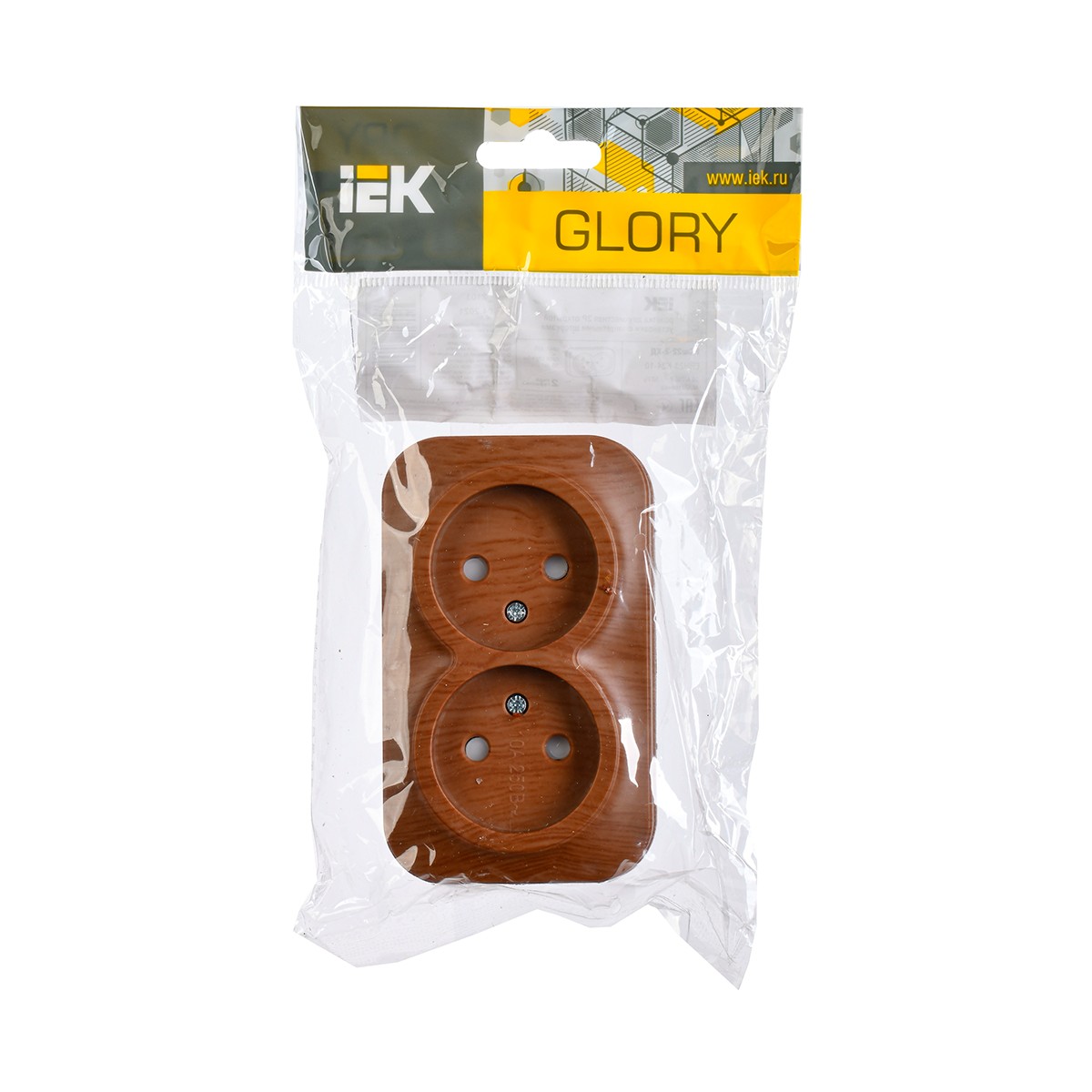 Розетка открыт. уст. "glory" 2-х местн. с шторк. рсш22-2-хд, 10а, дуб (1/24/288) "iek"