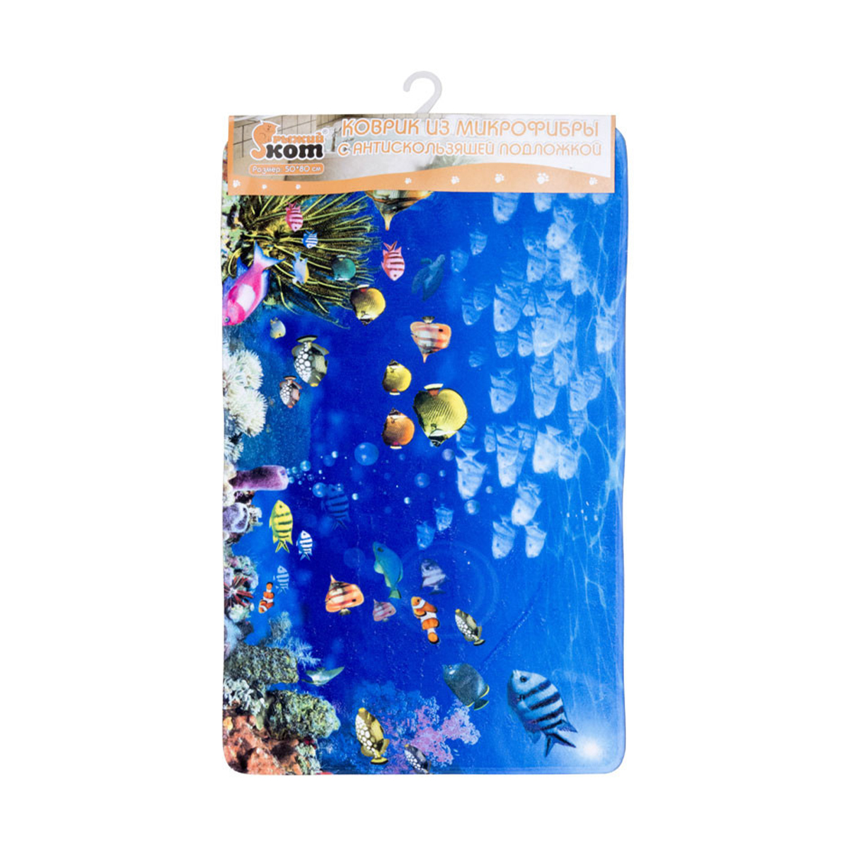 Коврик для ванной "аквариум" 50*80 см (микрофибра) (1/18) "рыжий кот"