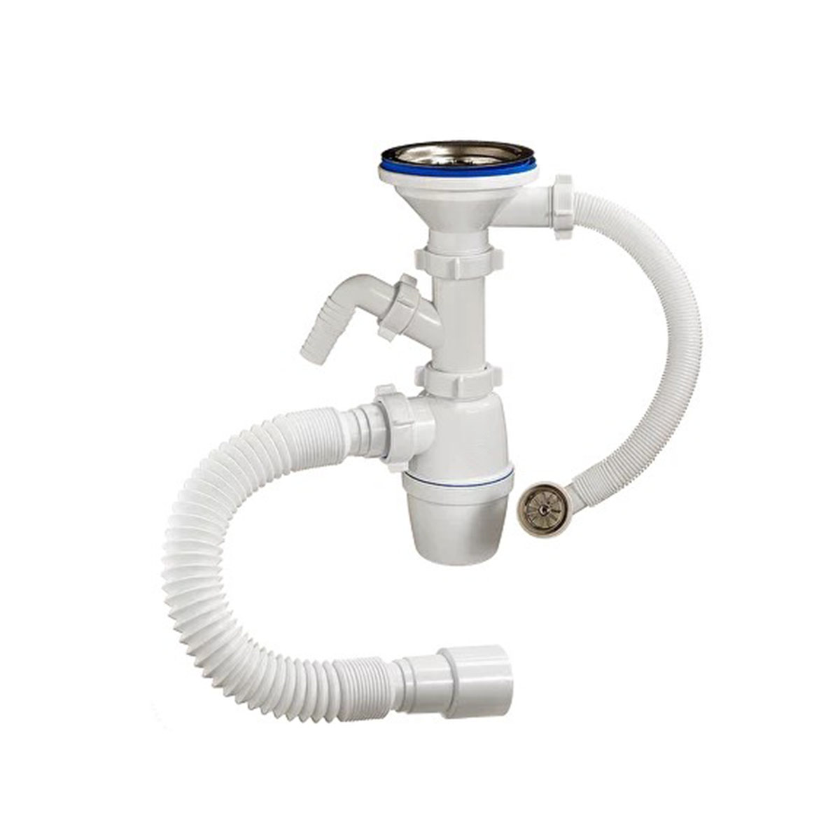 Сифон 3 1/2" х 40 мм с отводом, переливом и гофротрубой (1/22) "orio" а-5011