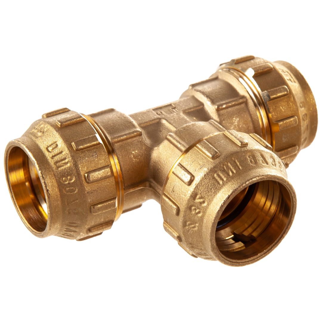Тройник равнопроходной 32 х 32 х 32 из латуни для ПНД труб TIEMME