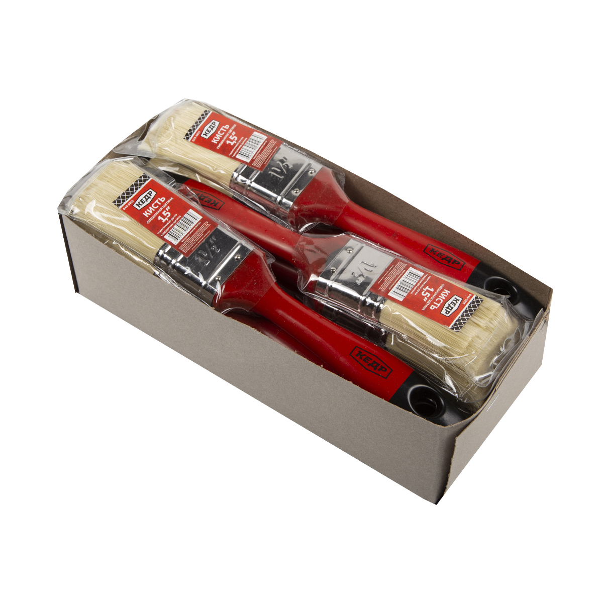 Кисть плоская смешанная щетина  №1,5/38 мм  (12/480) пласт.ручка "кедр"  045-5815