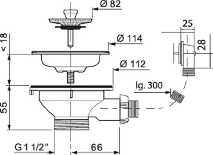 Выпуск чаша D90 мм из нерж. стали с прямоугольным переливом WIRQUIN