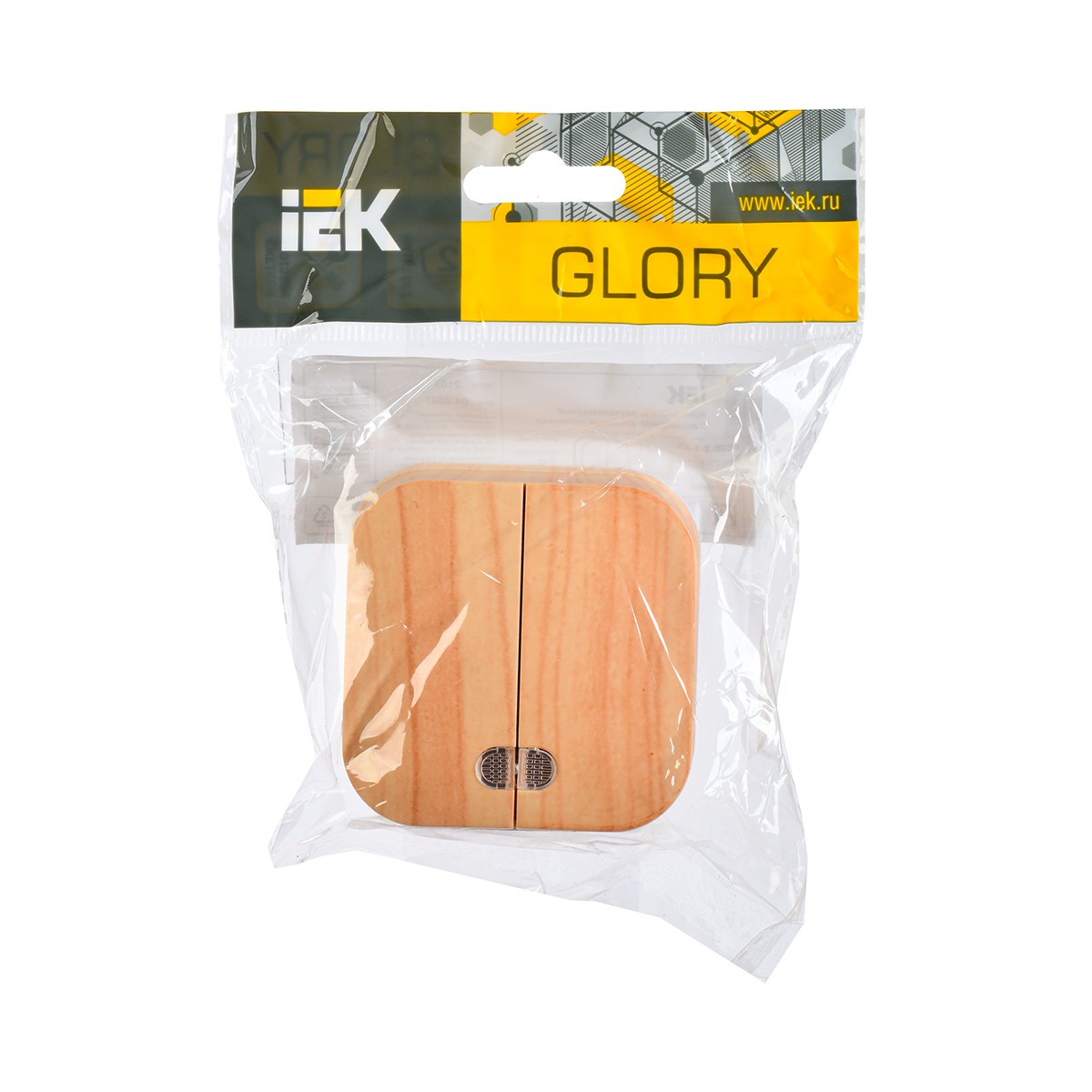 Выключатель открыт. уст. "glory" 2-х кл. с индикатором вс20-2-1-хс, 10а, сосна (1/36/432) "iek"