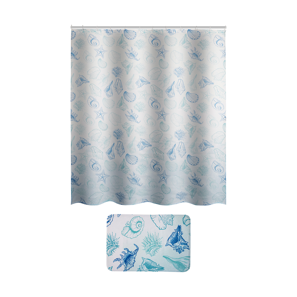 Набор для ванной "ракушки" (коврик микрофибра, штора полиэстер) (1/8/24) "рыжий кот"