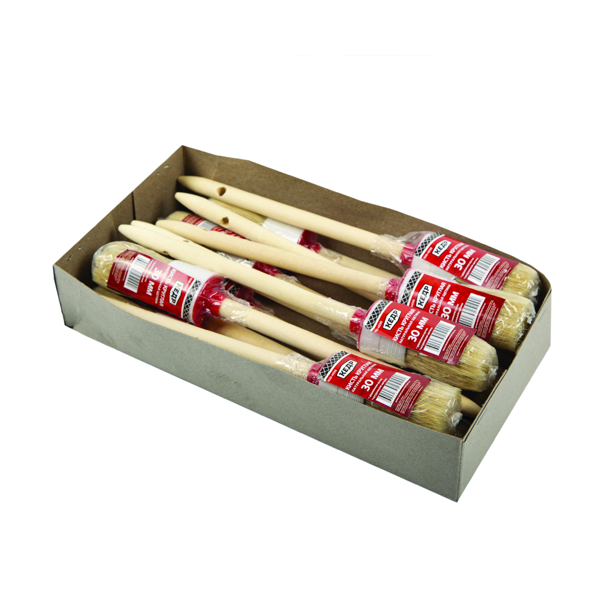 Кисть круглая  № 6/30 мм  (12/600) натур.щетина, дерев.ручка "кедр"  010-4030