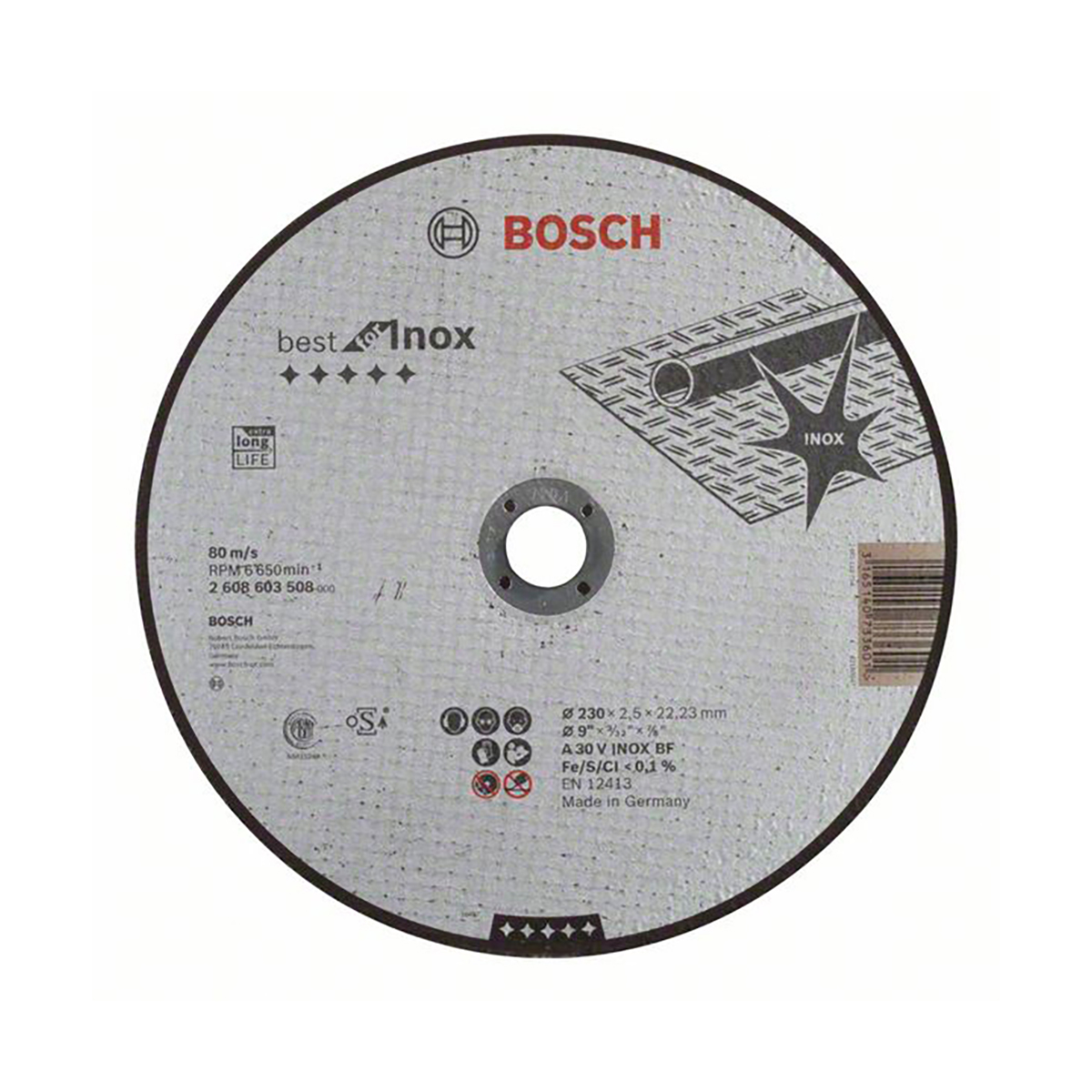 Круг отрезной по нерж. стали "best for inox" 230 x 2,5 х 22,2 мм (1) "bosch" 2608603508