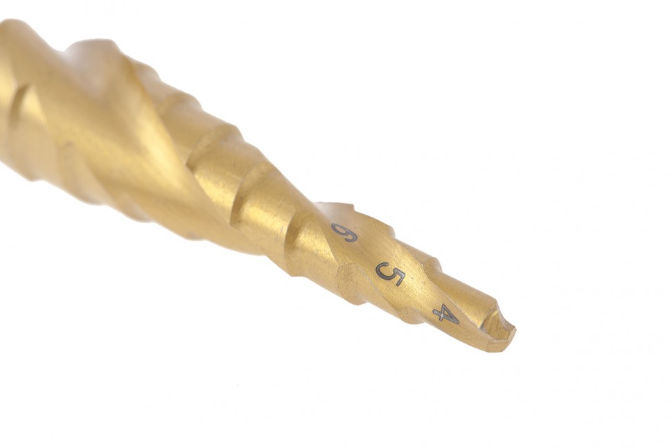 Сверло ступенчатое 4-5-6-7-8-9-10-11-12 мм, HSS, спиральный профиль, шестигранный хвостовик Matrix (72353)