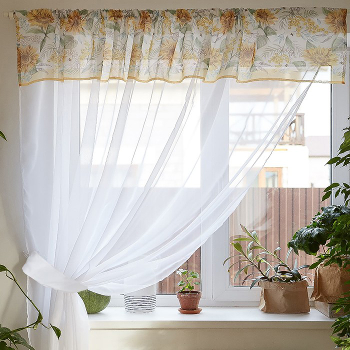 Тюль с подхватом и ламбрекеном "солнечные цветы" 250*200 см, вуаль (1) "этель" 4665410