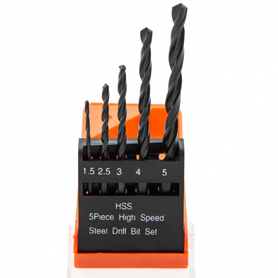 Набор сверл по металлу, 1.5-2.5-3-4-5 мм, HSS, 5 шт, пластиковый бокс, цилиндрический хвостовик Sparta (723155)
