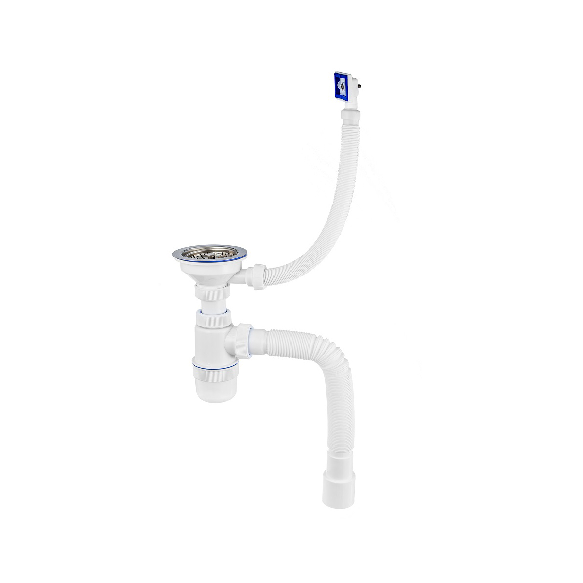 Сифон "элит" с нерж. чашкой 114 мм с прямоуг. переливом и гофротрубой 800 мм (1/25) "вирпласт"