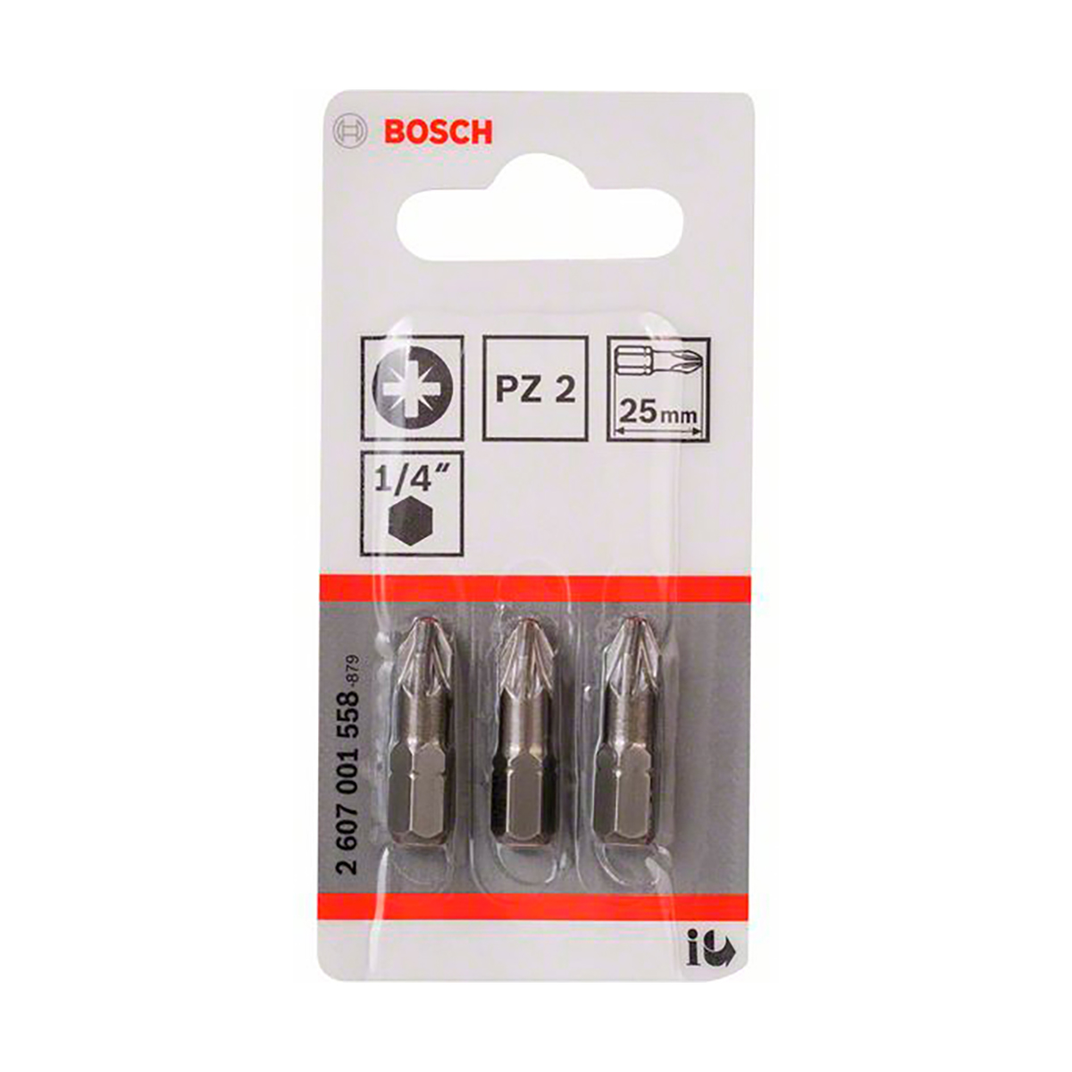 Биты pz №2 "extra hard" 25 мм с шестигран. хвостовиком 1/4" (набор 3 шт.) (1) "bosch" 2607001558