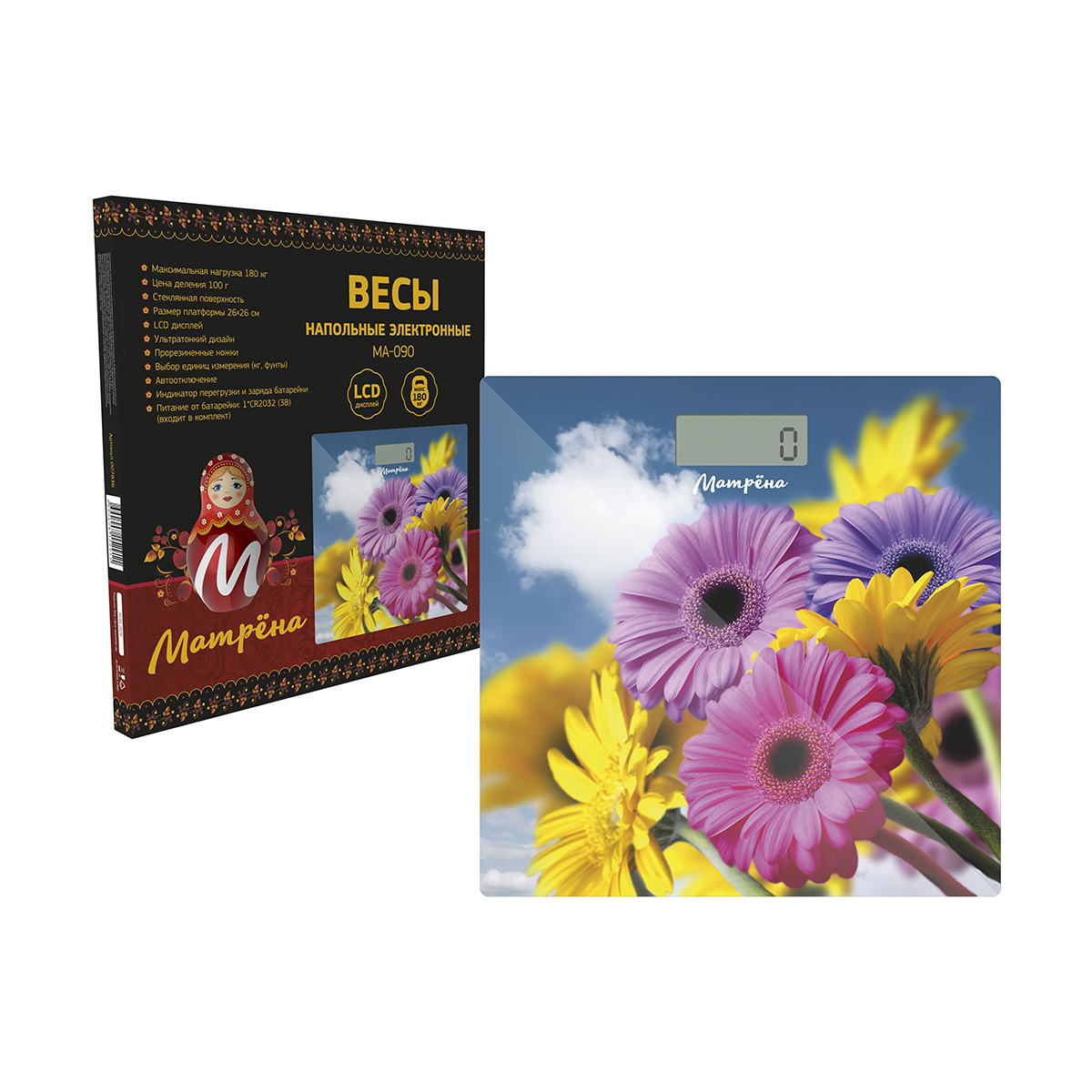 Весы напольные электронные "матрёна" ма-090 (герберы) (1/8)