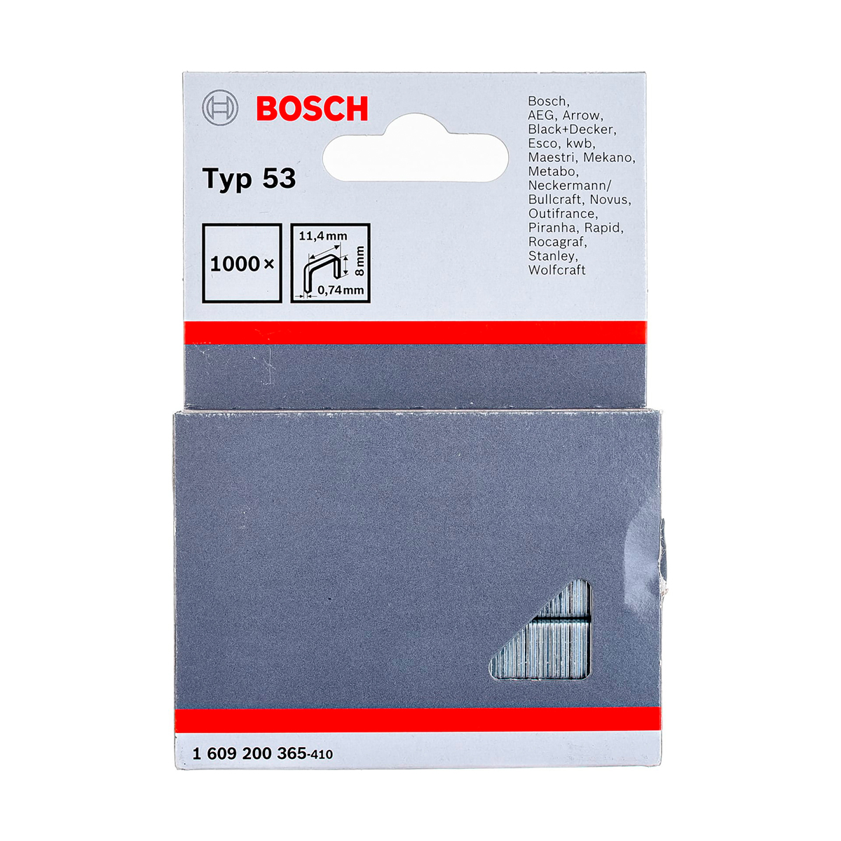 Скобы плоские тип 53   1000 шт.  8 мм (1) "bosch" 1609200365