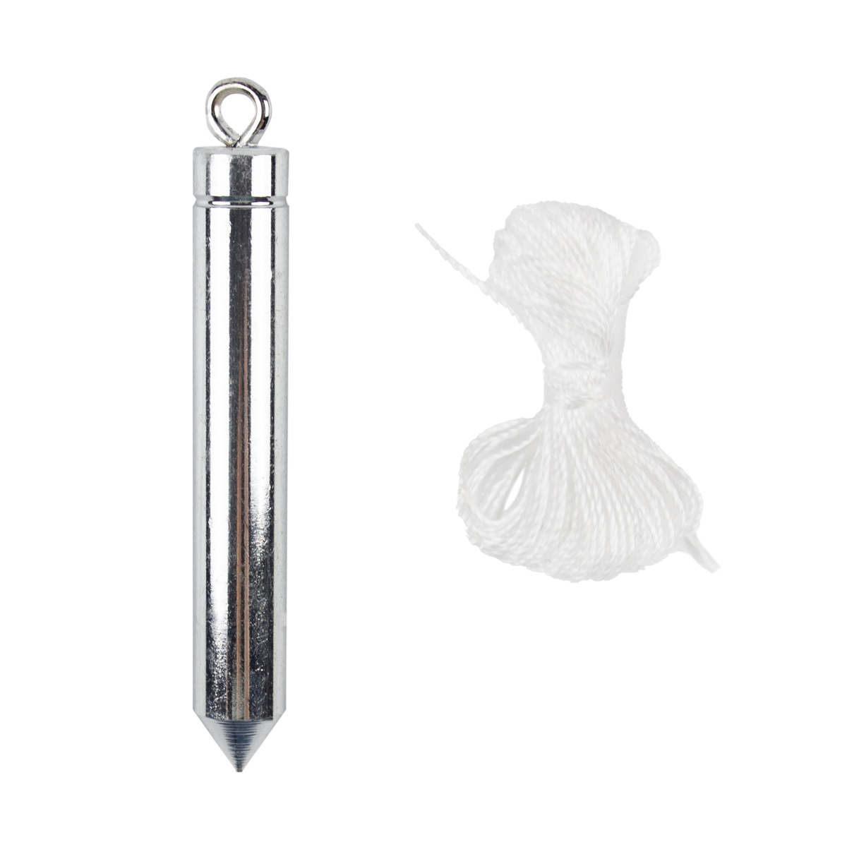 Отвес цилиндрический металл. 150 г, шнур 5 м (1/12/120) "шабашка"  034-4098