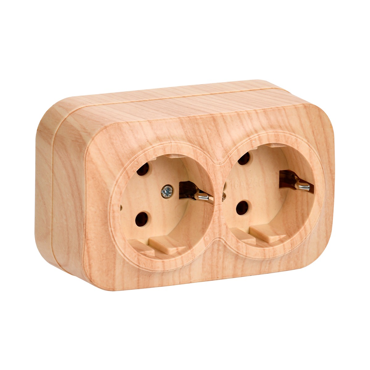 Розетка открыт. уст. "glory" 2-х местн. с заземл. рс22-3-хс, 16а, сосна (1/18/216) "iek"