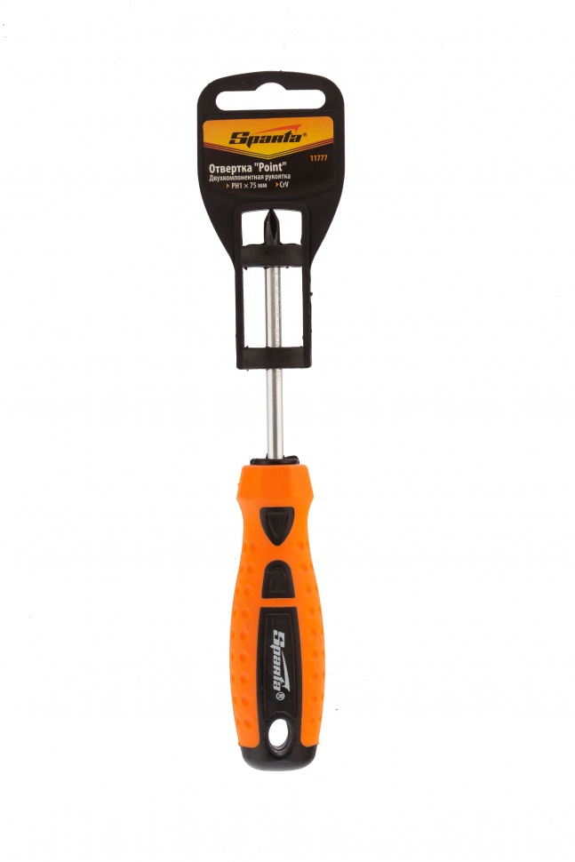 Отвертка "Point", PH1 х 75 мм, CrV, двухкомпонентная рукоятка Sparta (11777)
