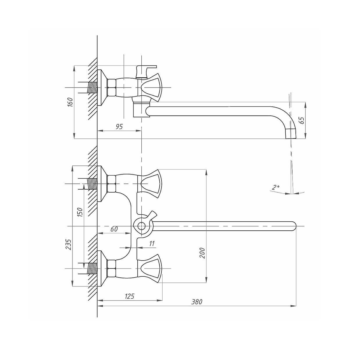 Смеситель для ванн псм-192-38 длинный излив (1/10) "профсан"