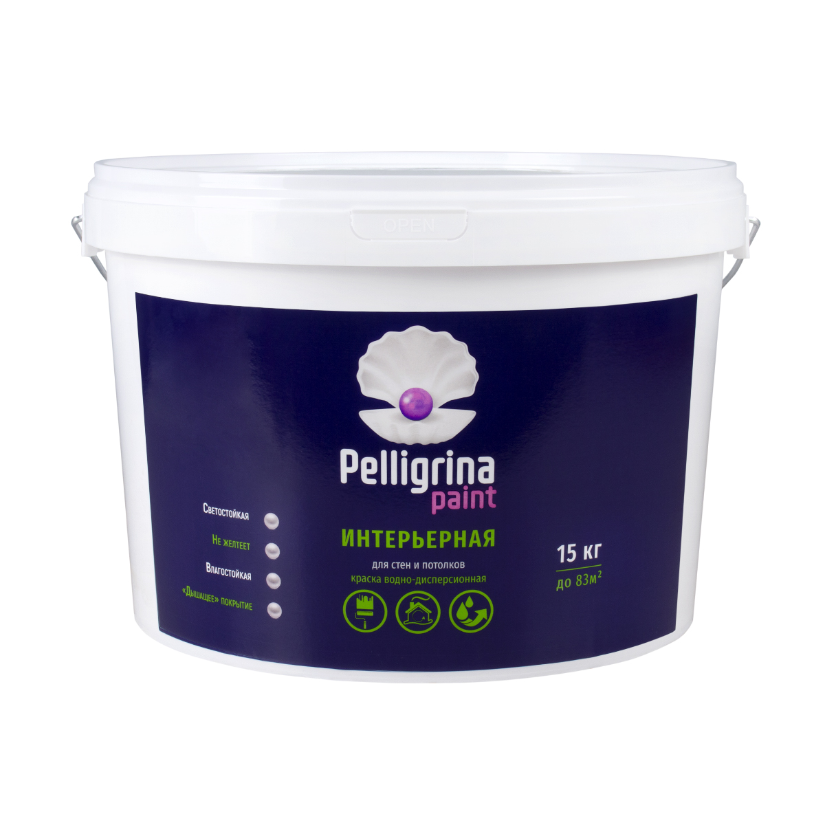 Краска акрил. интерьерная влагостойкая белоснежная 15 кг (1) "pelligrina paint"